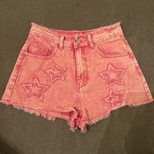 Pink Star Embroidered Women Shorts